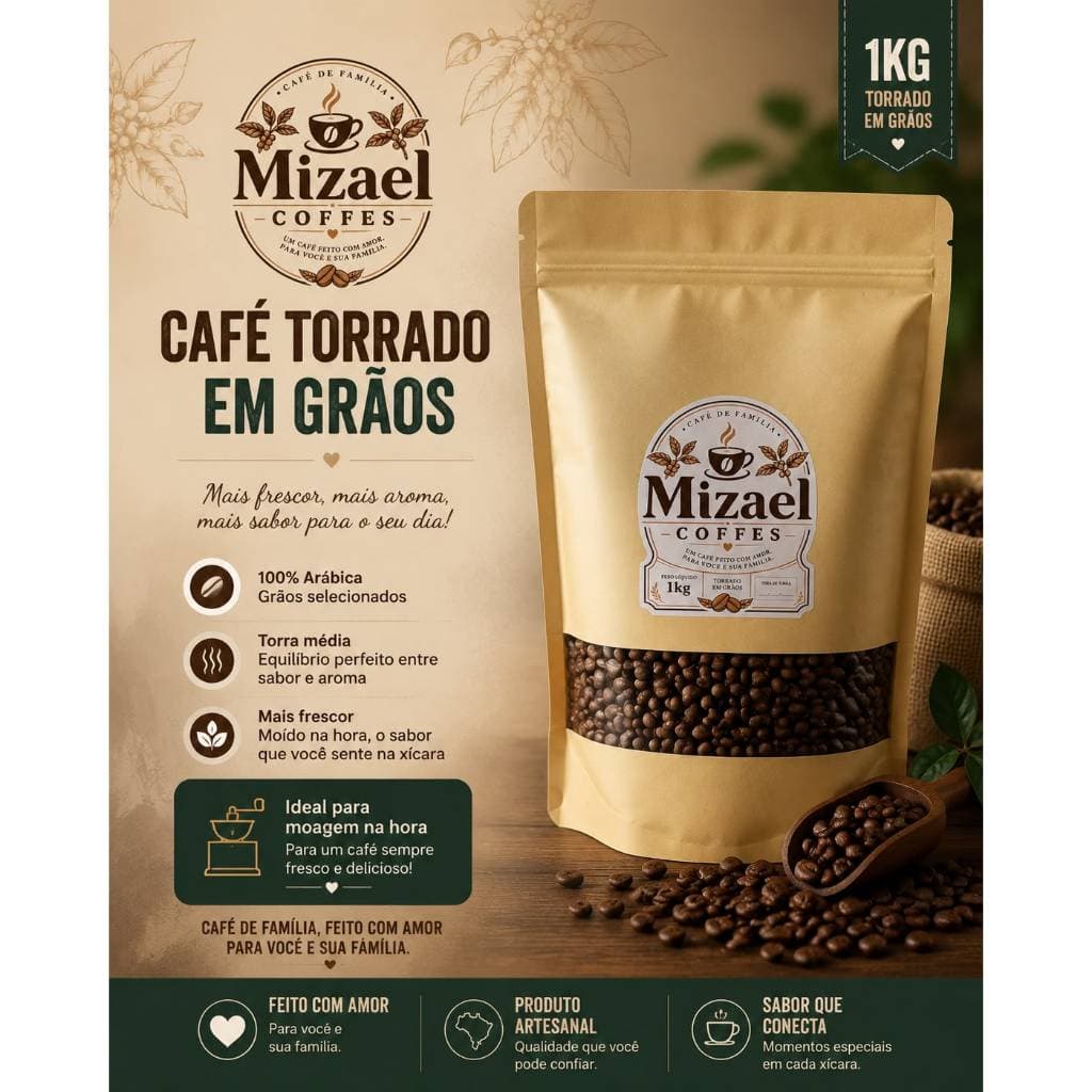 ☕ MIZAEL CAFÉ ESPECIAL 1 KG TORRADO EM GRÃOS | 100% ARÁBICA | TORRA FRESCA | CAFÉ GOURMET DE ALTA QUALIDADE
