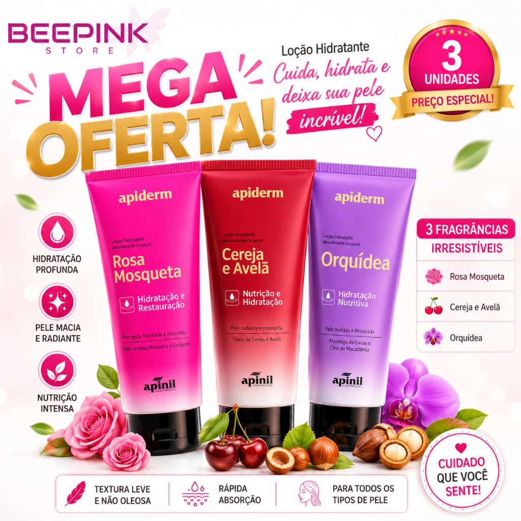 Kit 3 und Hidratantes Cereja/Morango Nordeste/Orquidea 190g - Apinil
