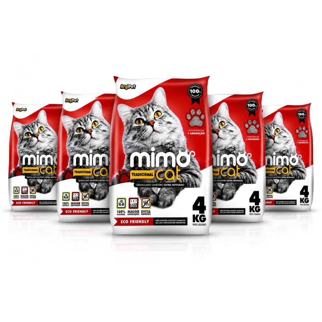 KIT 5 Areias Para Gato Higiênica Sanitária 20KG Natural Absorvente Biodegradável Anti-Odor Mimocat Tradicional