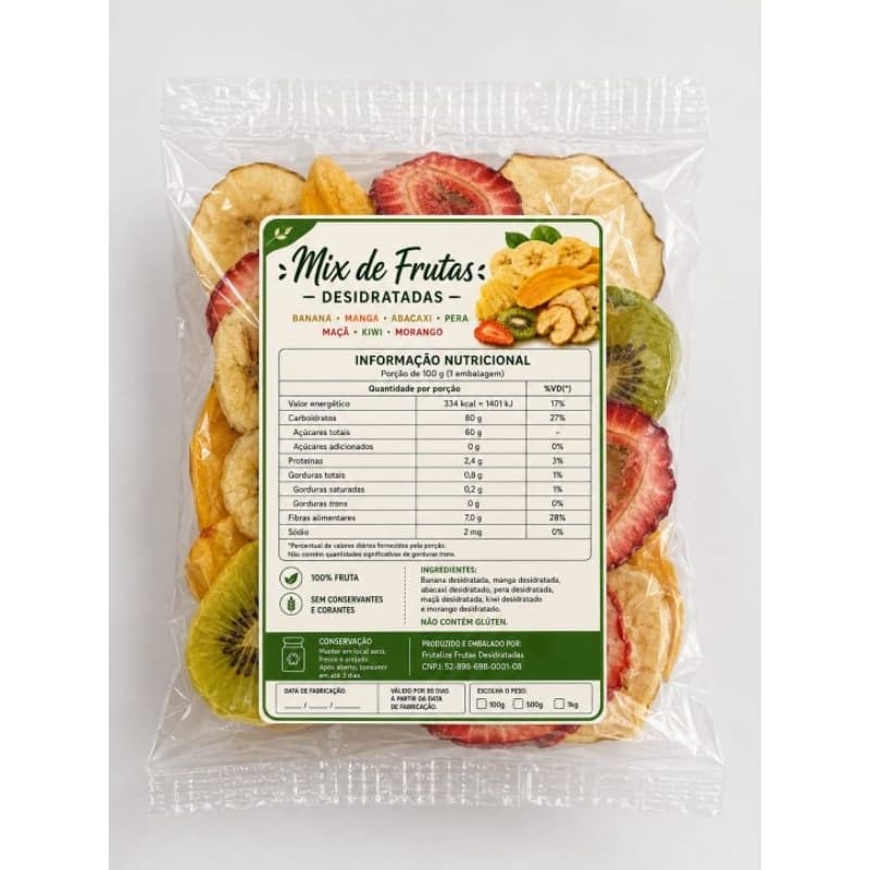 Mix de Frutas Desidratadas 100g 100% Natural Sem Açúcar | Lanche Saudável | Frutalize