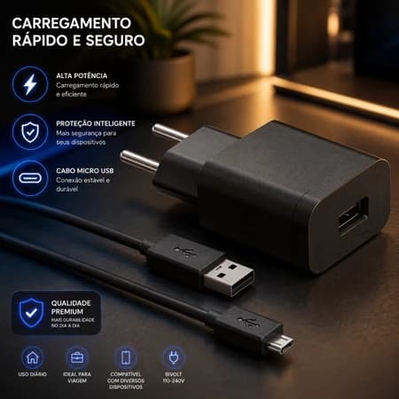 {ORIGINAL} KIT Carregador Cabo e Fonte Turbo V8 50W Micro-USB Cabo Reforçado Para Celular Tablet Android