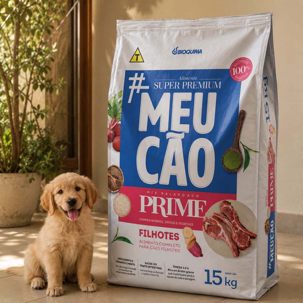 Ração Para Cachorro 15kg Filhote  Meu Cão Prime Super Premio Sabor Carnes Nobres 30% Proteína