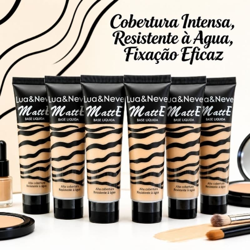 Base Líquida Matte Lua & Neve Alta Cobertura Resistente à Água Longa Duração