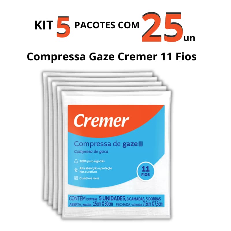 Kit 5 Pacotes Com 25un Gaze Cremer 11 Fios