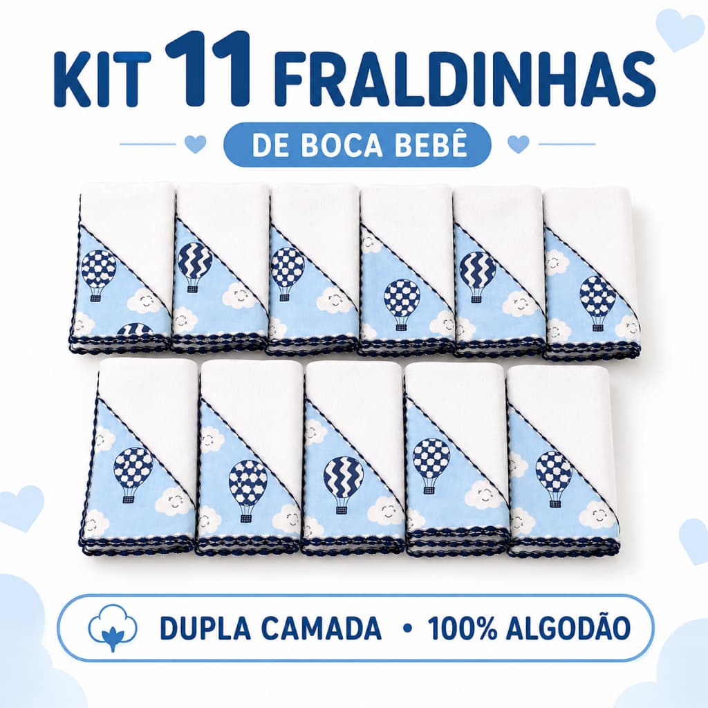 Kit 11 Fraldinhas De Boca Bebê Luxo Bordada Tecido Duplo Para Enxoval Recém Nascido