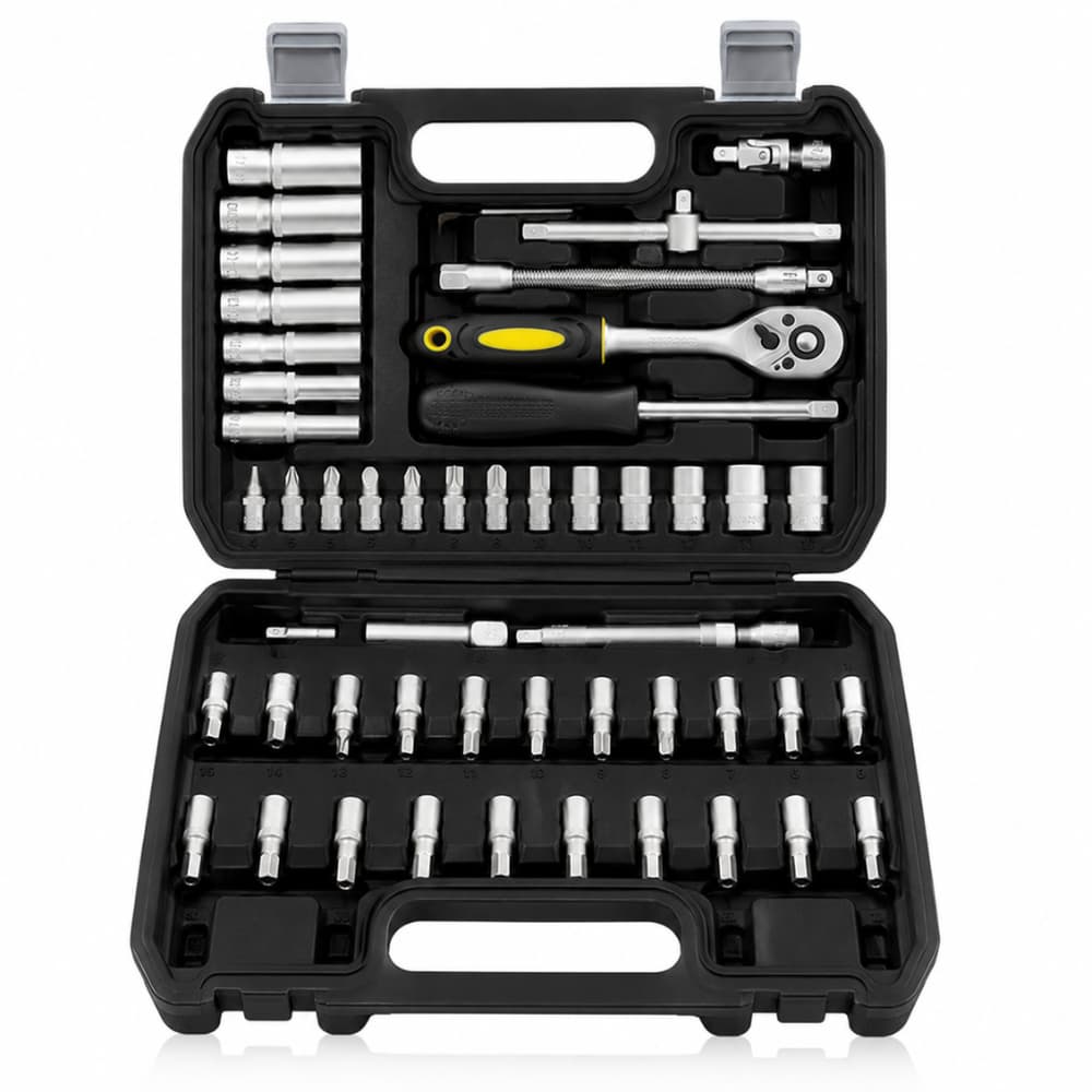 Kit Jogo de Chaves Catraca Soquetes 53 Peças Maleta Completa Reversível Profissional