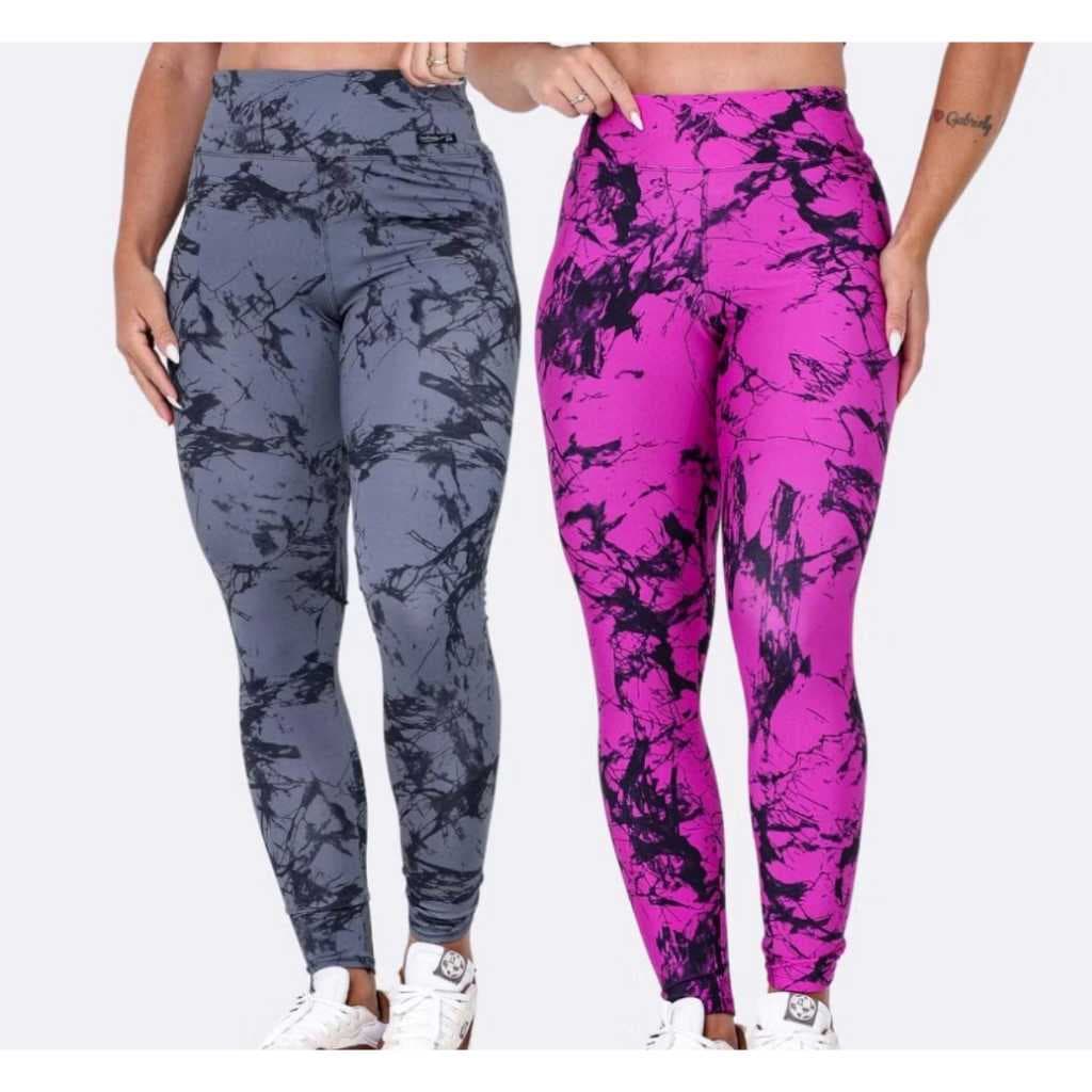 Kit 2 Calça Legging Feminina Marmorizada Fitness Academia Cintura Alta Ajuste Perfeito