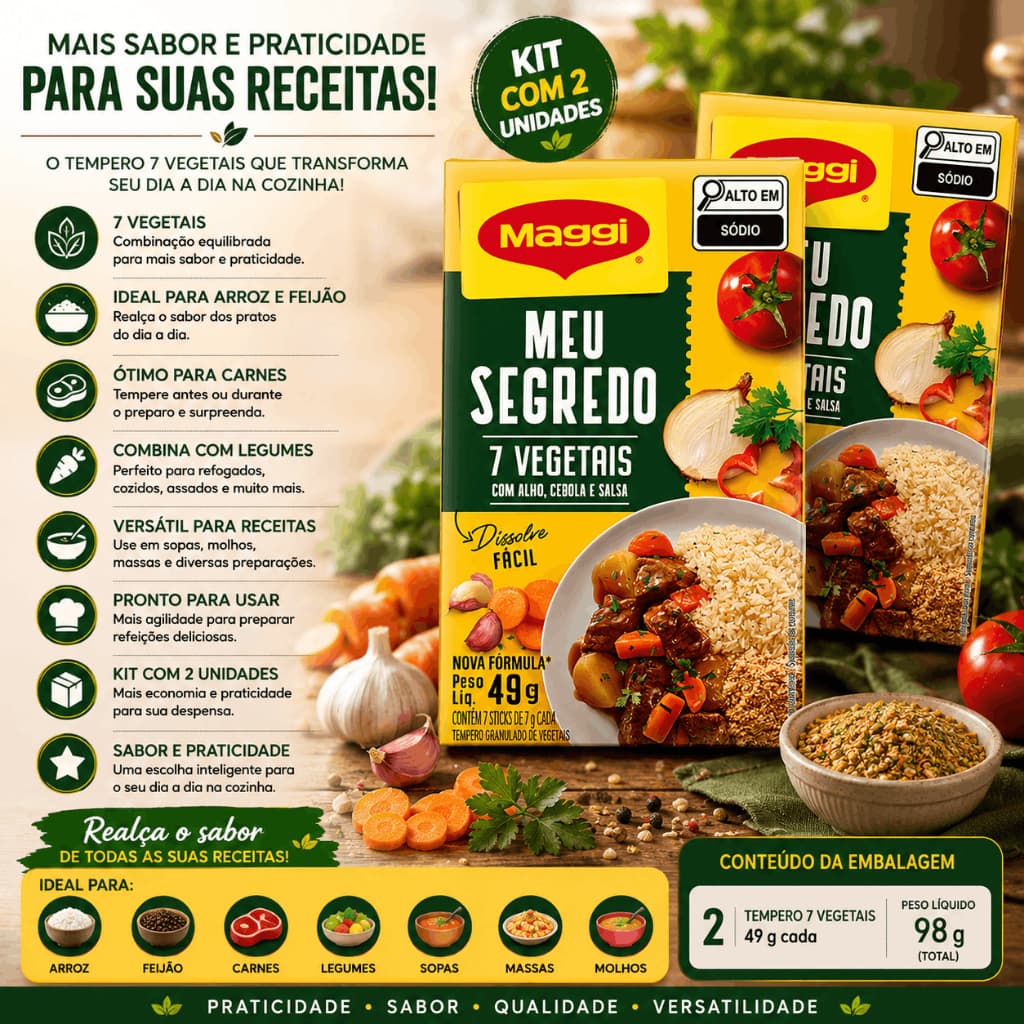 Kit 2 Tempero 7 Vegetais 49g Tempero Pronto Para Arroz Feijão Carnes Legumes E Receitas