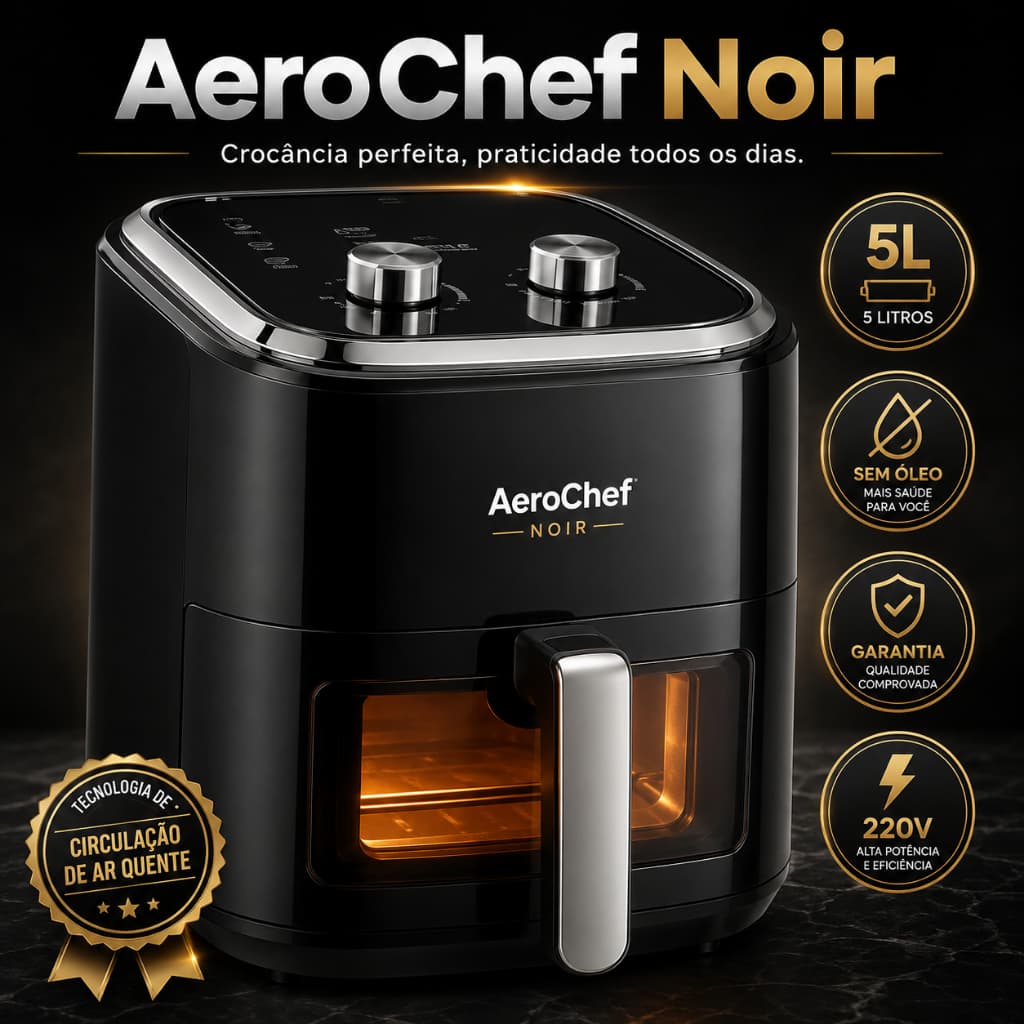 Air Fryer 5 Litros AeroChef Noir 220V Sem Óleo Fritadeira Elétrica com Controle de Temperatura