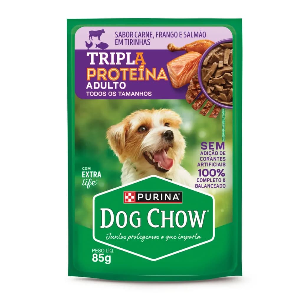 Sache Dog Chow Tripla Proteína Carne/Frango/Salmão - 15 unidades