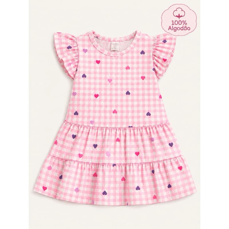 Kit Vestido bebê Menina Malha 100% Algodão + Tapa Fralda | 0 a 12 Meses