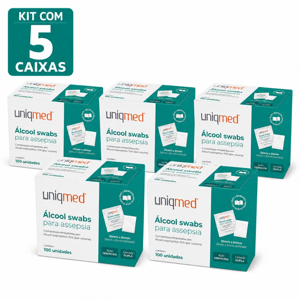 Kit Alcool Swab 70% Saches Lencos Umedecidos Uniqmed