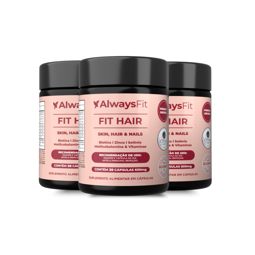 FitHair AlwaysFit  | Biotina + Zinco + Ferro + Cobre + Cisteína + Vitaminas | 30 Cápsulas - 3 Unidades