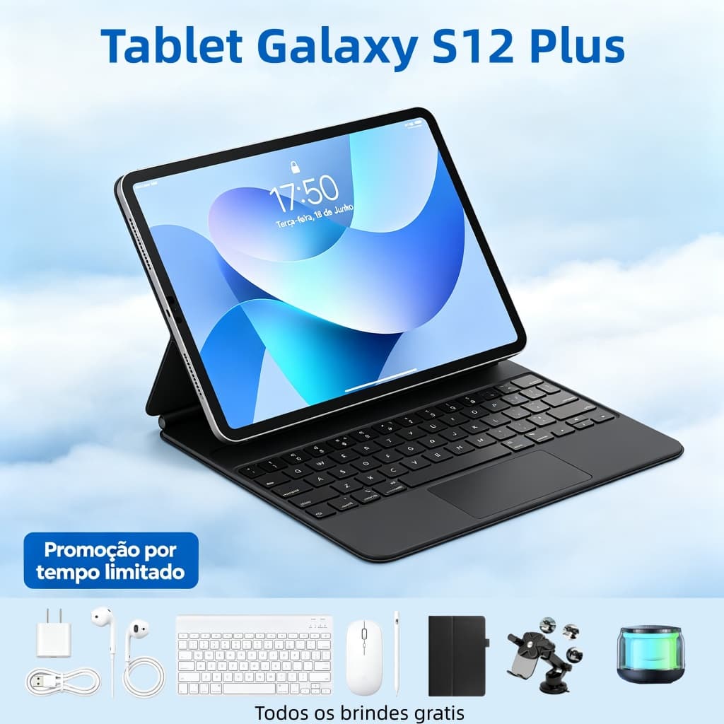 Tablet Galaxy S12 Plus 16 GB + 512 GB, 12,8 polegadas, HD, 12.000 mAh, Android 15, para estudos e trabalho Pix