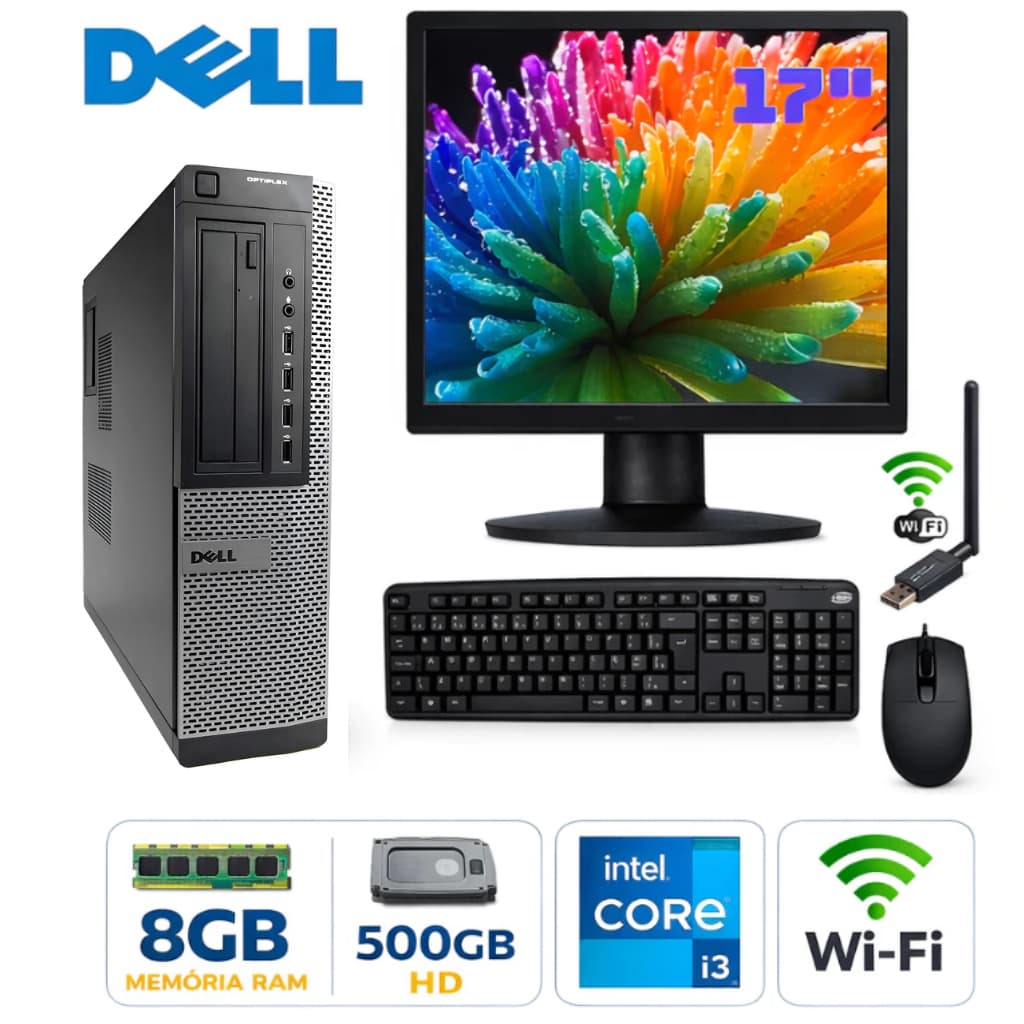 Computador Dell Intel Core i3 8gb Ram 500 Hd Monitor 17" Teclado Mouse Wifi Completo Pronto