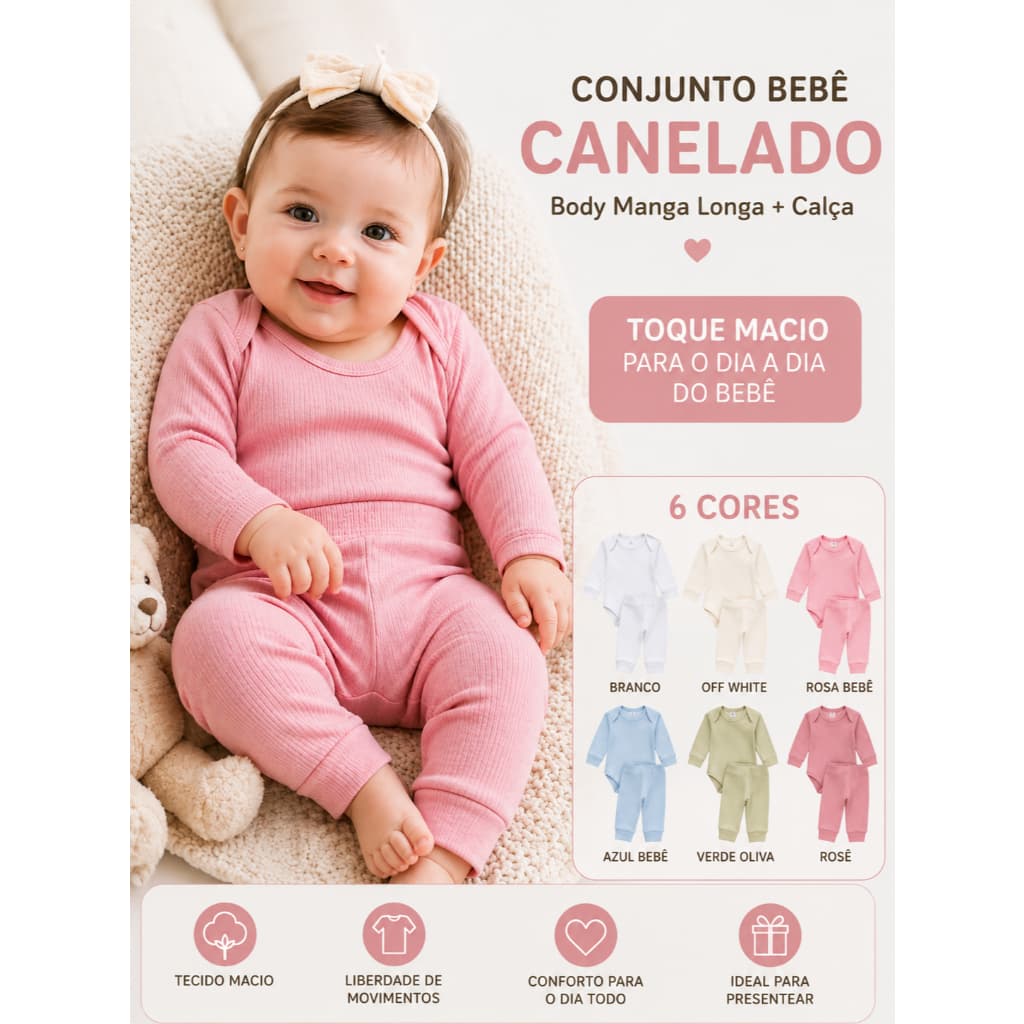 Kit 10 Peças Conjunto Canelado Bebê Infantil Menino Menina Manga Longa Body + Calça Algodão Macio Unissex Enxoval