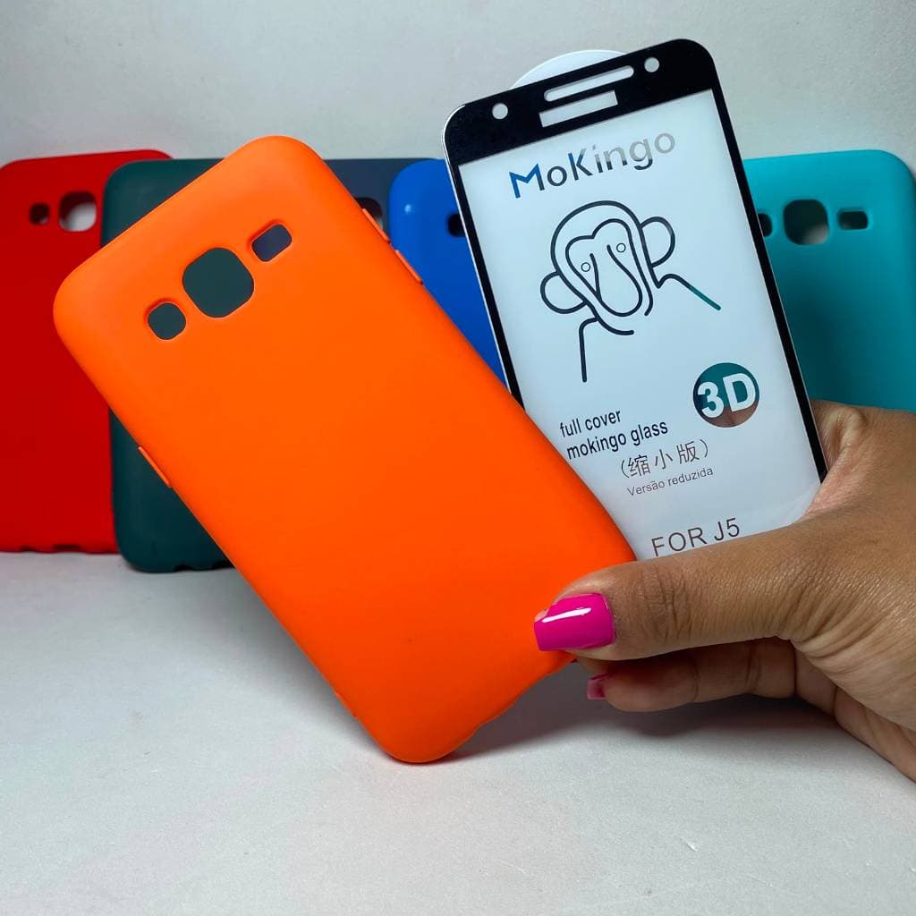 Capa J5 + Película 3D Kit Samsung Capinha Camera Fechada Case Protetora Celular Silicone
