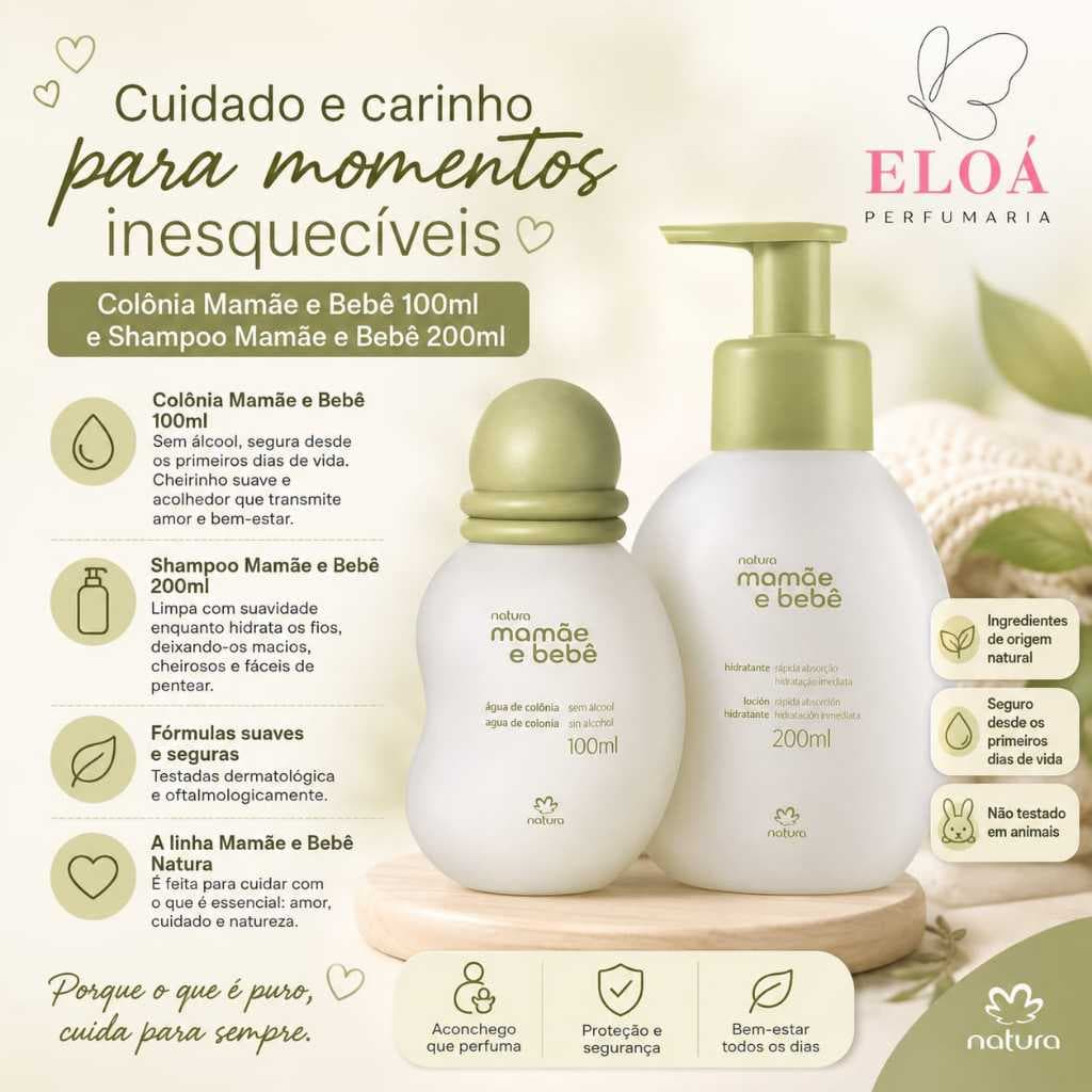 Kit Presente Cuidados Mamãe Bebê Colônia Sabonete Hidratante Lenço Bolsa Shampoo Condicionador Natura Original