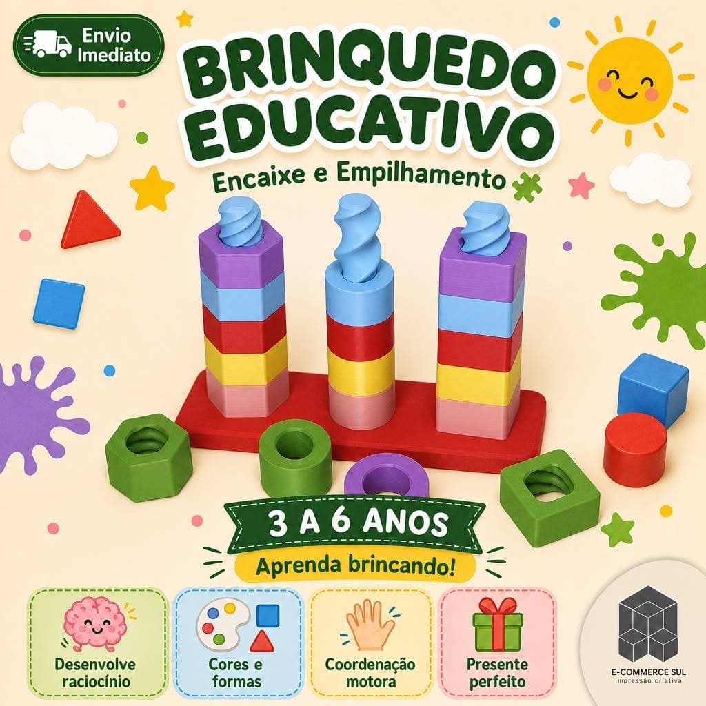Brinquedo Educativo Montessori Rosca Formas Geométricas Encaixe Para Parafusar Coordenação Motora Pedagógico Infantil