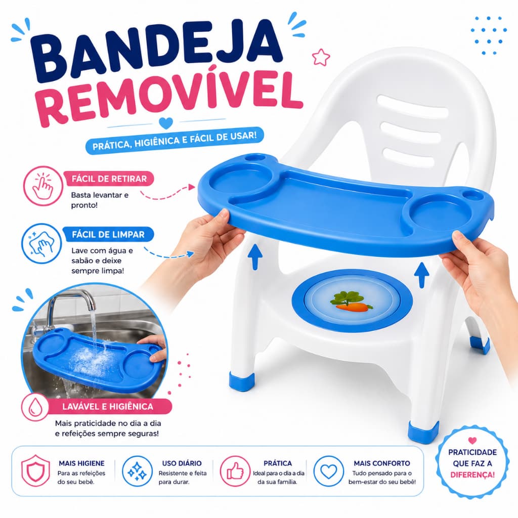 Poltrona de Alimentação Pais & Filhos Infantil Portátil Cadeira Refeição Para Bebê Com Bandeja Removível