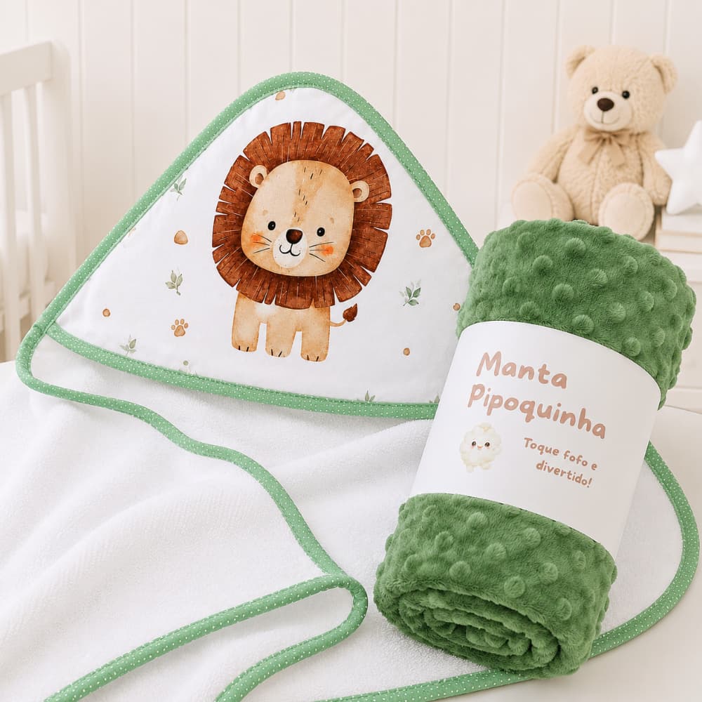 Kit Bebê 2 Peças Manta e Toalha de Banho com Capuz Enxoval Maternidade Menino Menina