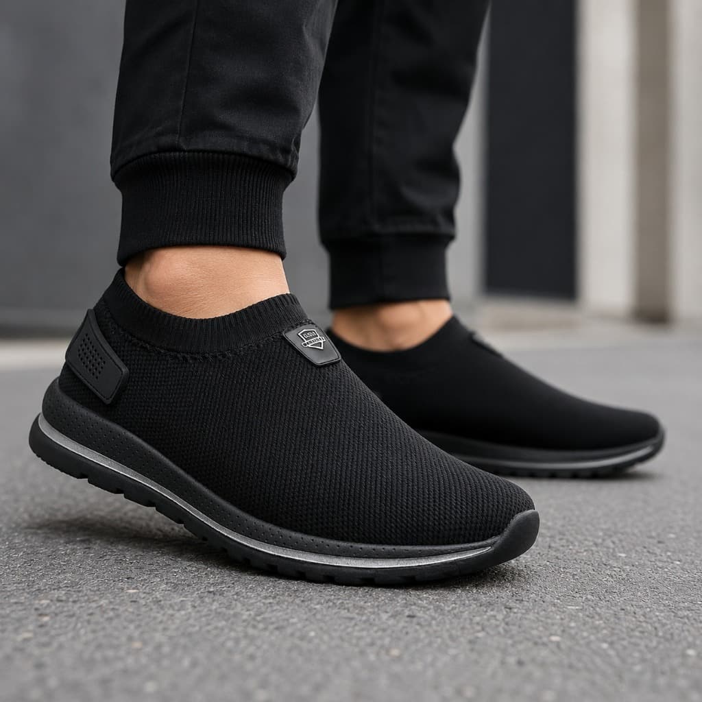 Tênis Masculino Slip On Knit Respirável Leve Confortável Casual Dia a Dia Academia