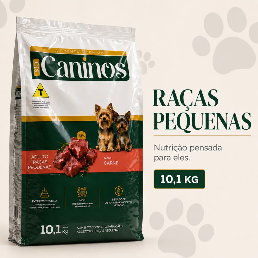 Ração Cachorro Raças Pequenas 10kg Caninos Premium Sabor Carne 21% Proteína Sem Corantes Balanceada