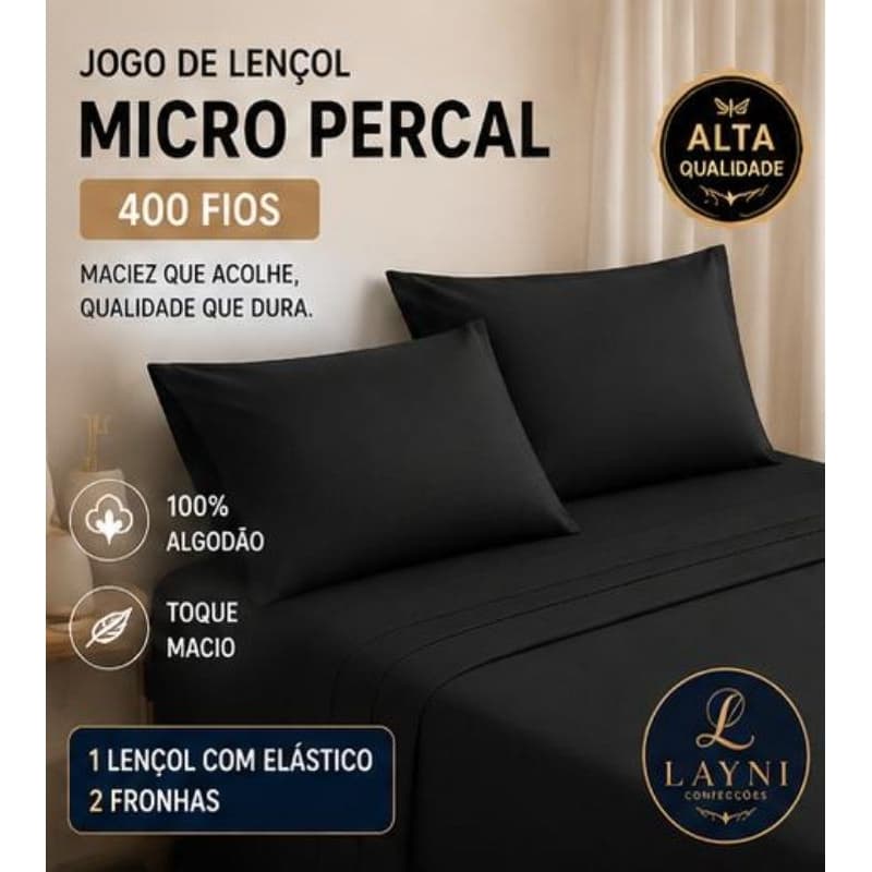Kit lençol 3 Peças Micropercal 400 Fios – Jogo de Cama com 2 Fronhas + 1 Lençol | Casal/Quem/king