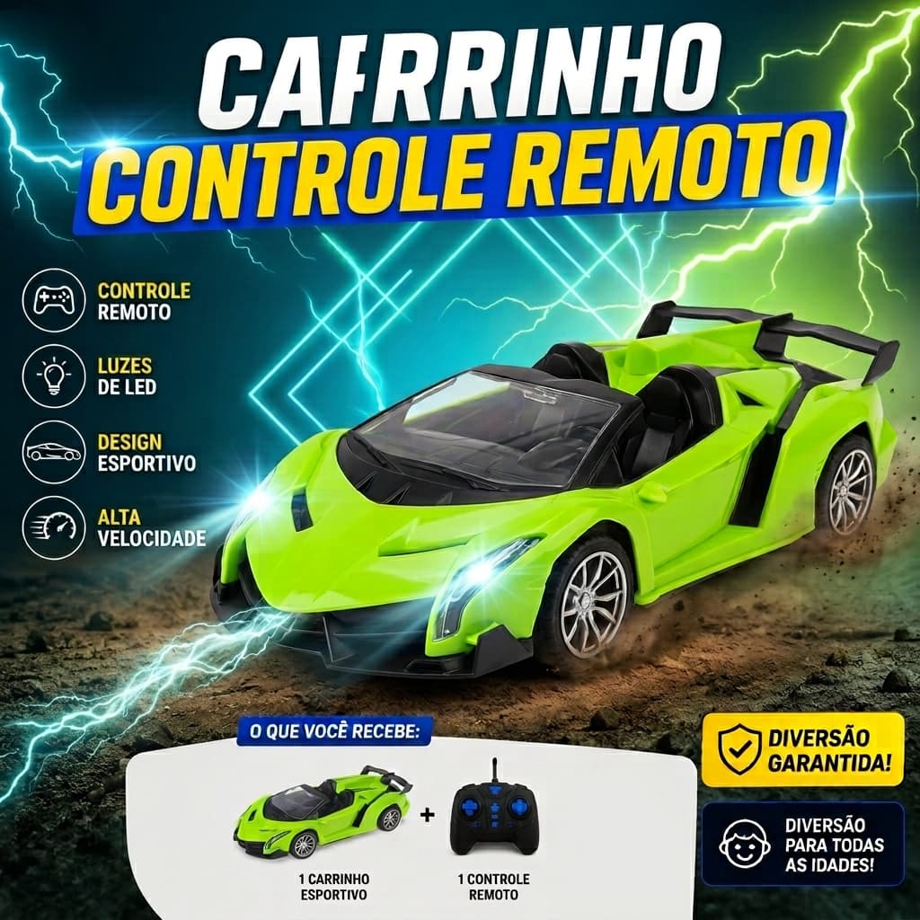 Carrinho de Controle Remoto com LED 7 Funções Carro Bugatti Lamborghini Infantil Art Brink