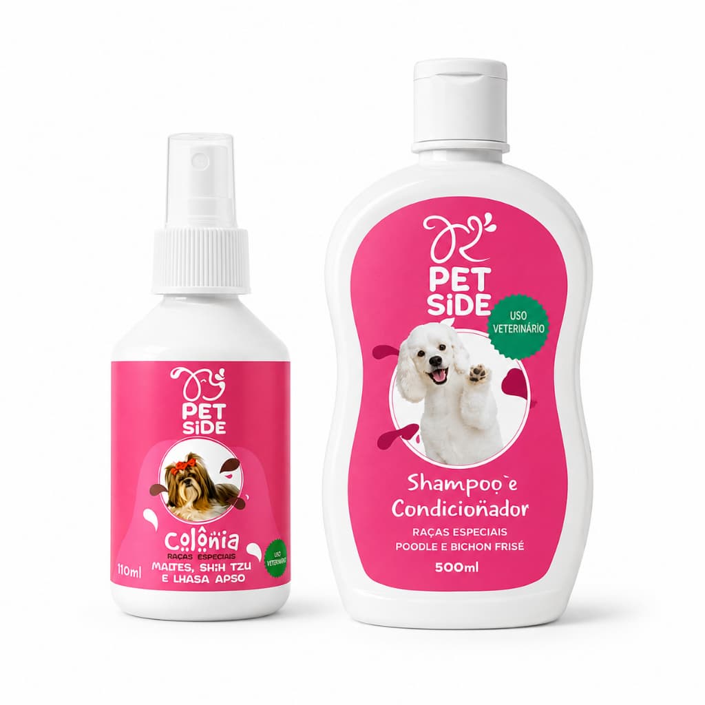 Shampoo & Condicionador + Colônia para Cães Poodle Bichon Frisé - Banho Premium