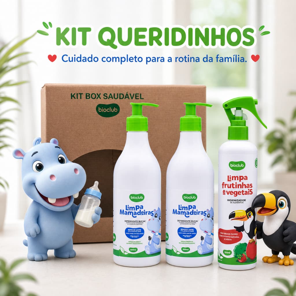 Kit Limpeza Bebê Bioclub com Limpa Mamadeiras e Limpa Frutinhas Infantil