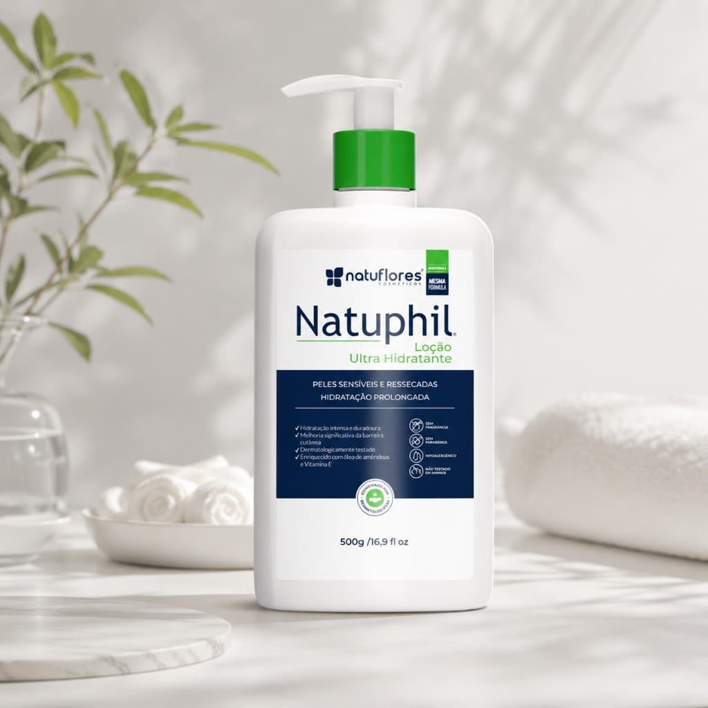 Loção Hidratante Para O Corpo Natuphil 500ml Sem Cheiro Hipoalergenico Para Peles extremamente Secas Natuflores