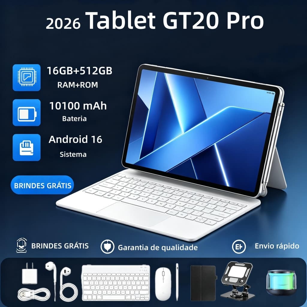 [Teclado e mouse grátis] Tablet GT20 Pro 16 GB + 512 GB, Android 16, bateria de 10.100 mAh, tela HD de 12,8 polegadas 5G