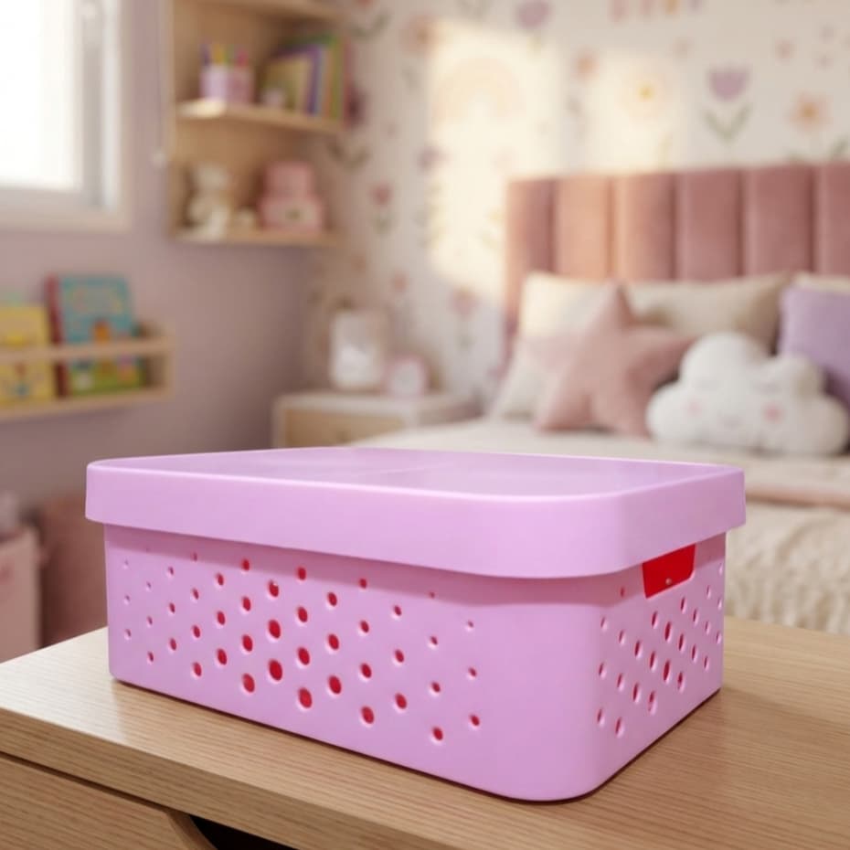 Caixa organizadora com tampa 11 litros rosa organizador quarto sala cozinha banheiro menina