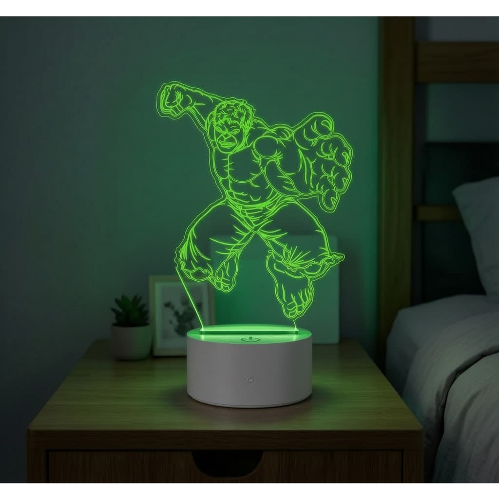 Luminária Led 3D Hulk Herói | Presente Criativo Decoração Multicores