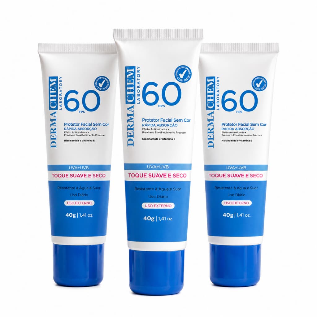 Kit 3 Protetores Solares Faciais Dermachem FPS 60 40g Proteção Facial