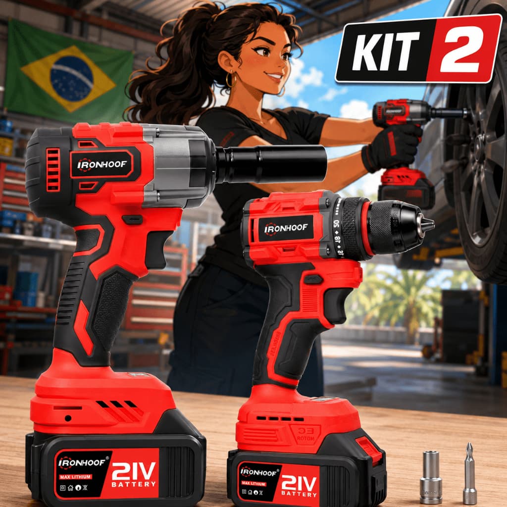 Kit 2 Parafusadeira e Furadeira Chave De Impacto Eletrica Brushless