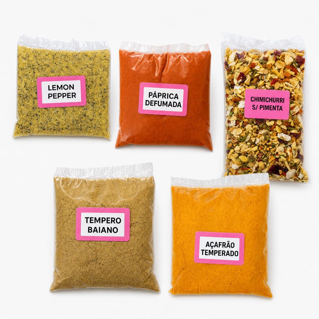 Kit 5 Temperos e Condimentos Lemon Pepper Páprica Defumada Chimichurri Açafrão Tempero Baiano direto da Bahia