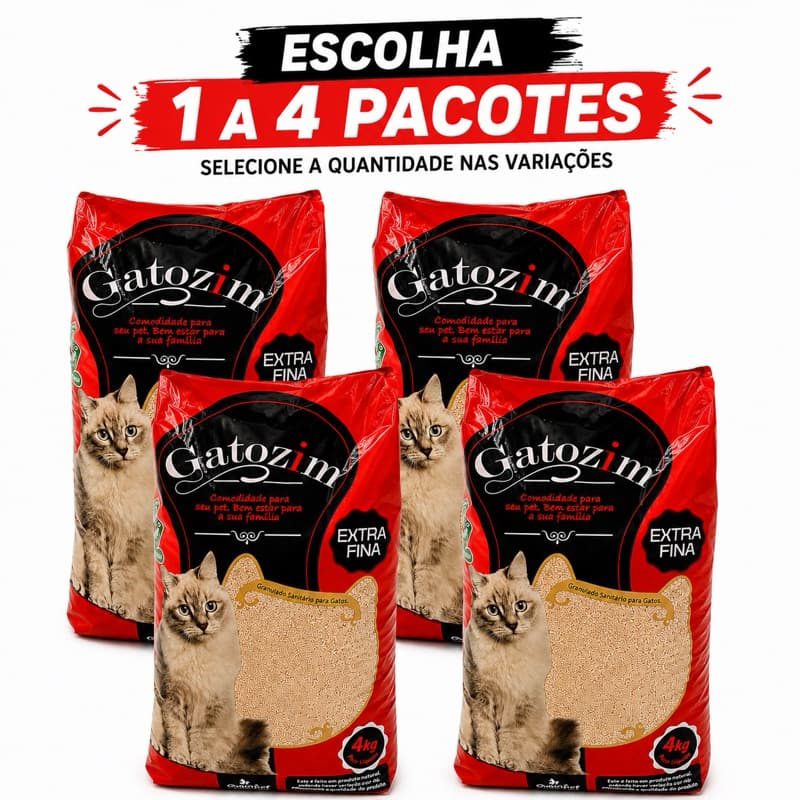 Areia Para Gatos Gatozim Extra Fina 4kg Kit 1 a 4 Pacotes Sanitária Higiênica Forma Torrões