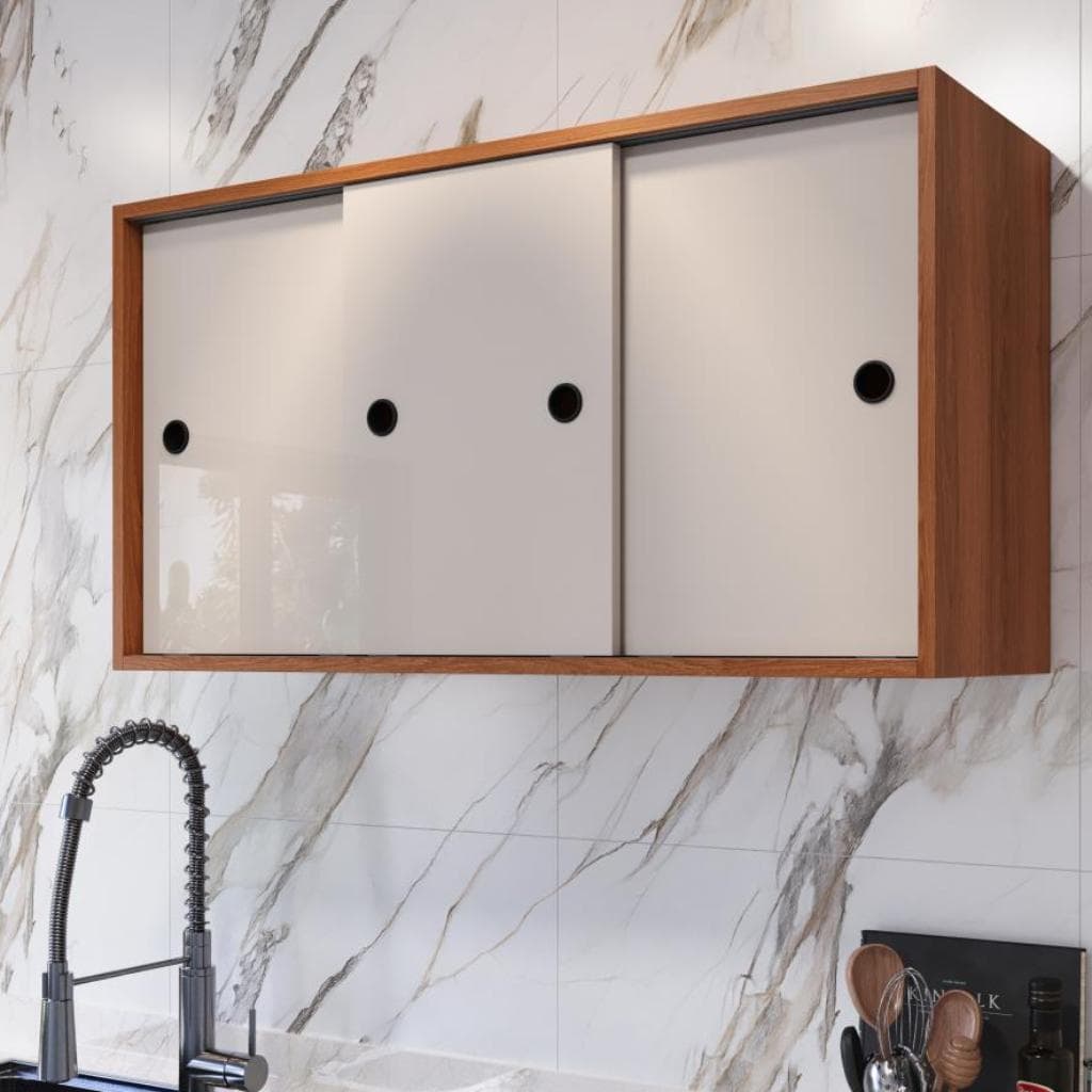 Armário de Parede 3 Portas de Correr 90 cm Multiuso para Cozinha Lavanderia e Quarto Organizador de Parede Versátil