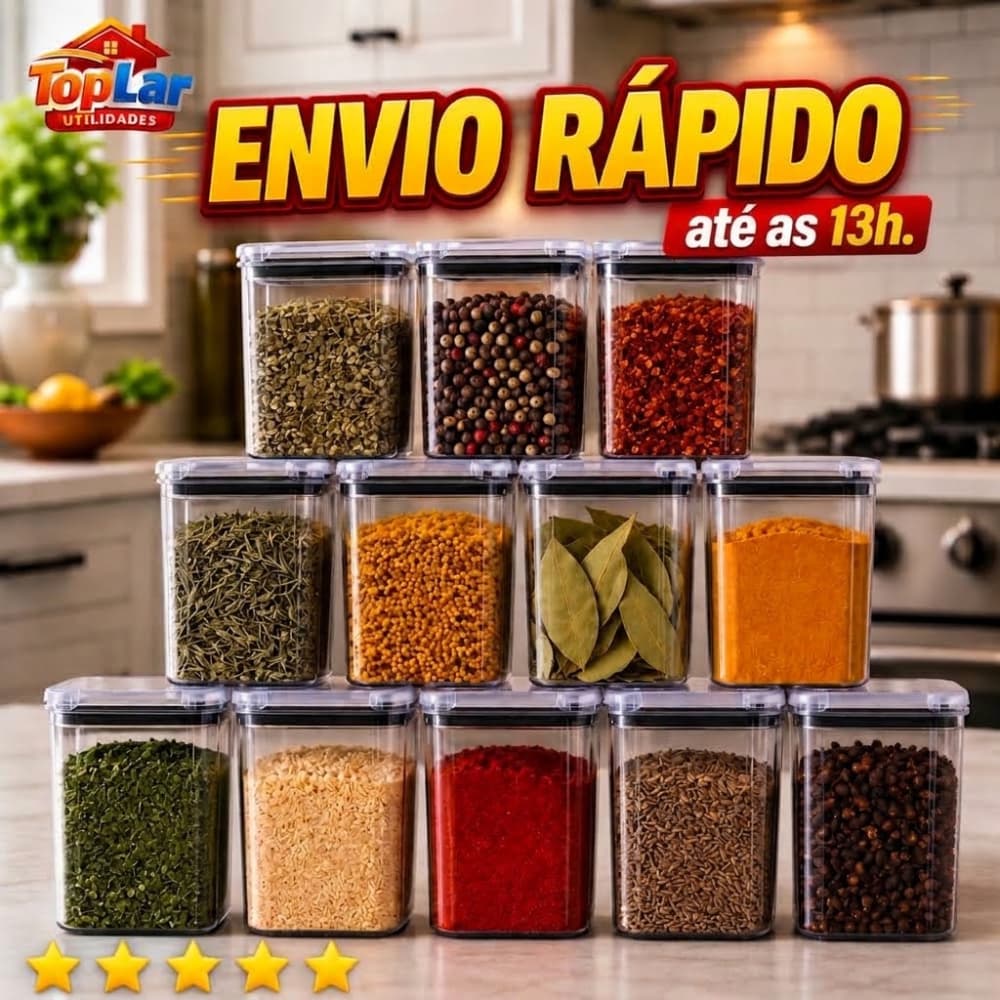 Pote Hermético 200ml kit com 1 - 8 -10 ou 12 potes para Temperos Condimentos Acrílico Transparente