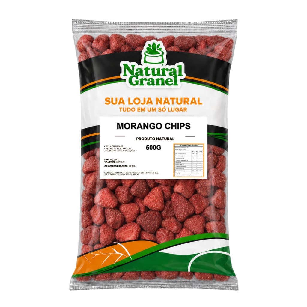 Chips de Morango Desidratado Premium Crocante Fruta Chips Snack Saudável 500g