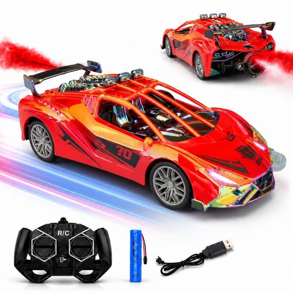 Carrinho Controle Remoto Drift Recarregável com Luzes Efeito Fumaça Alta Velocidade Infantil