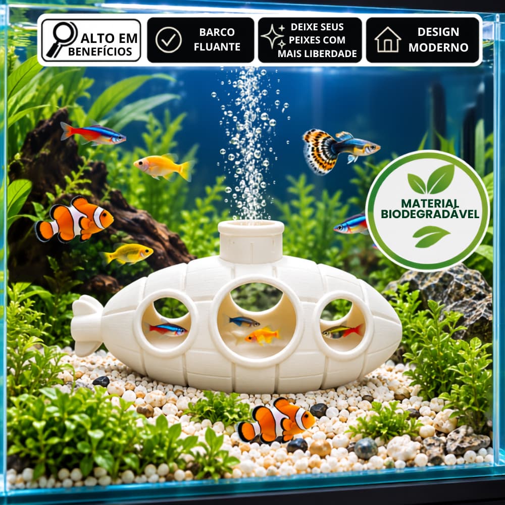 Submarino Decorativo Casinha Flutuante Para Peixes Aquário Refúgio Decoração