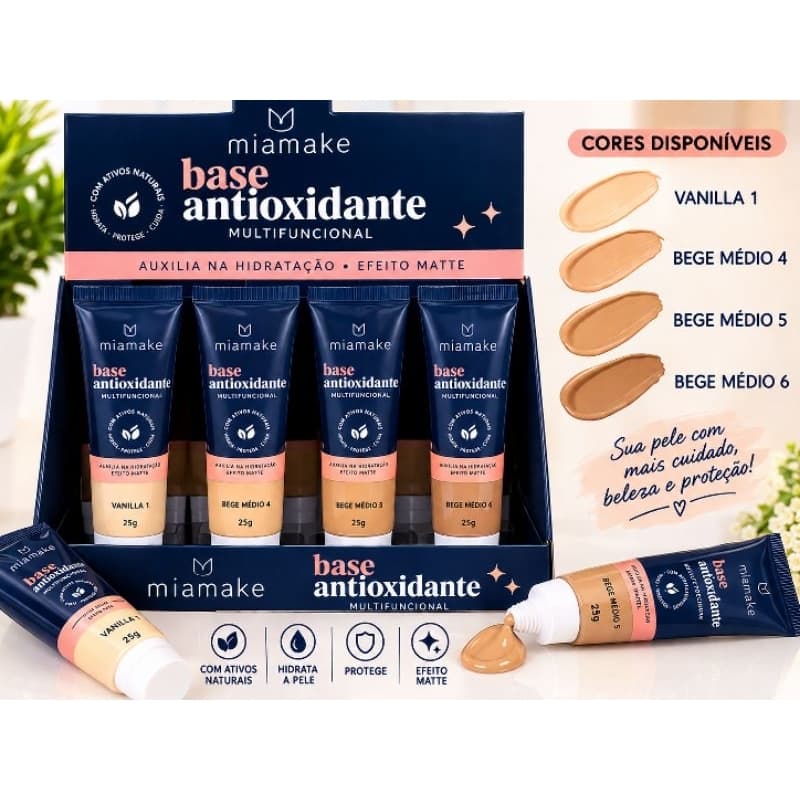 Base Líquida AntiOxidante Mia Make 25g com Rosa Mosqueta  Efeito Matte Duradouro