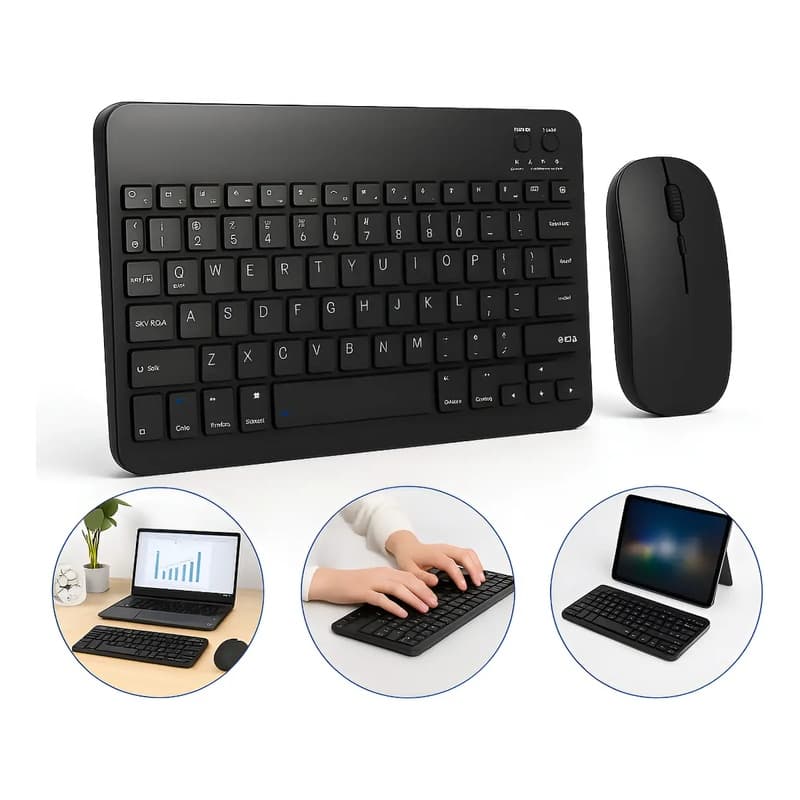 Kit Teclado Bluetooth e Mouse Sem Fio para Tablet Notebook Android iOS Galaxy Tab S6 Lite P610