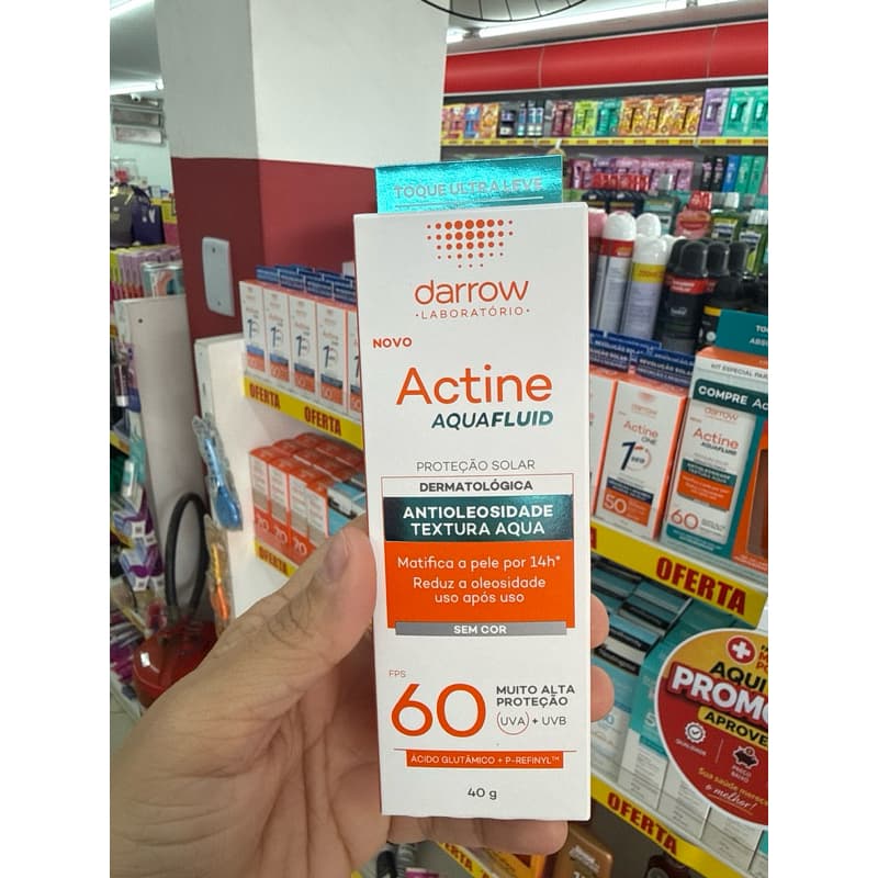 Protetor Solar Actine Aquafluid FPS 60 Sem Cor 40g Antioleosidade Darrow