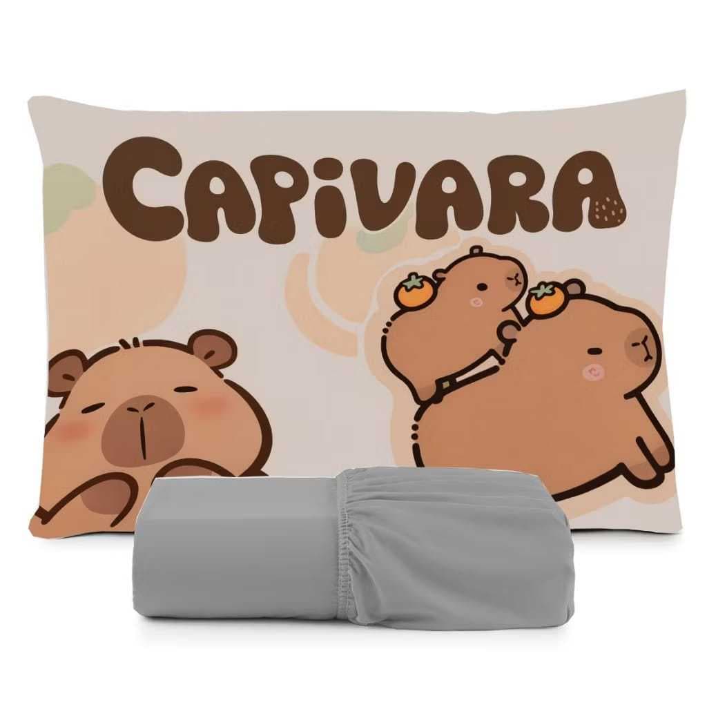 JOGO DE LENÇOL SOLTEIRO DE LUXO CAPIVARA ,CAPYBARA CASAL, FOFA FRONHA TRAVESSEIRO LENÇOL DE ELASTICO