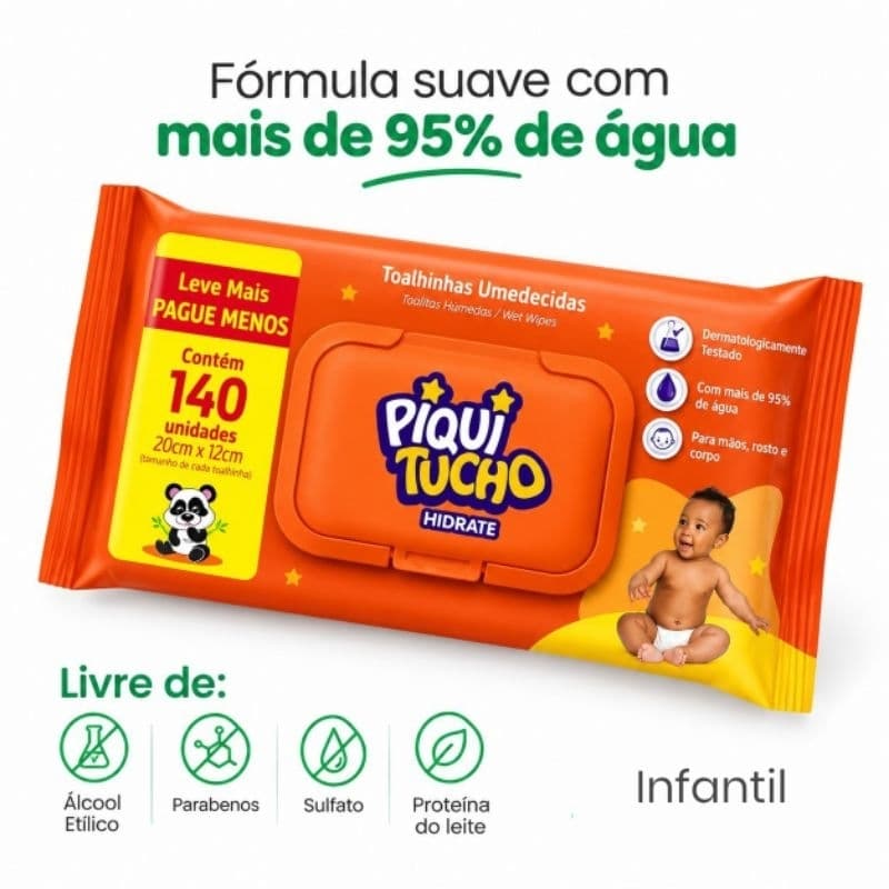 Lenços Umedecidos Piquitucho 140und lenço umedecido bebê toalhas umedecidas