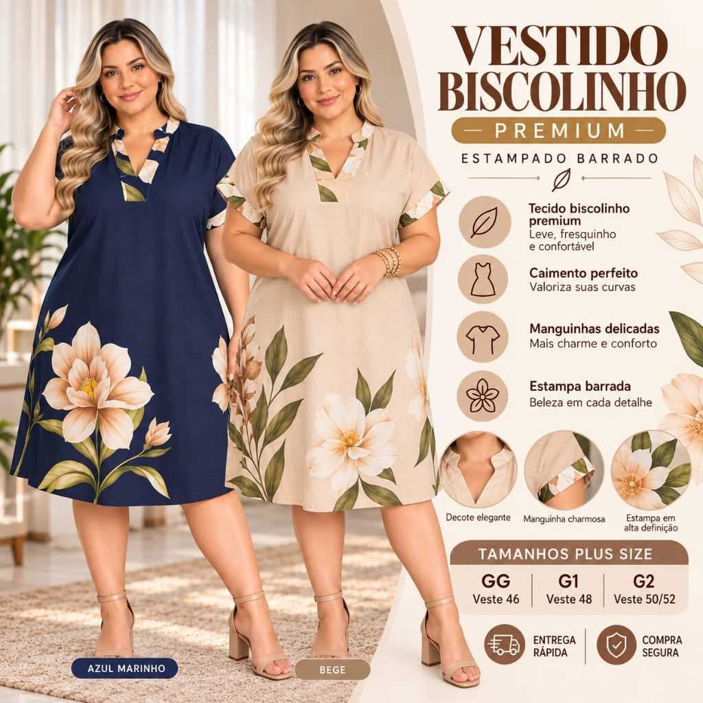 Vestido Chemise Feminina Plus Size Estampado
